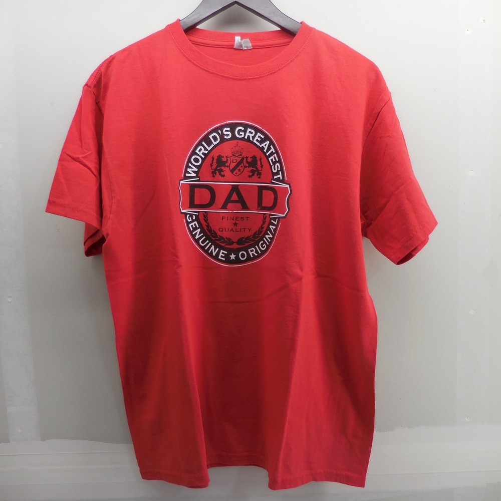 Worlds Greatest Dad Red Graphic T-Shirt‎ Mens Short Sleeve Crew Neck Red Tee